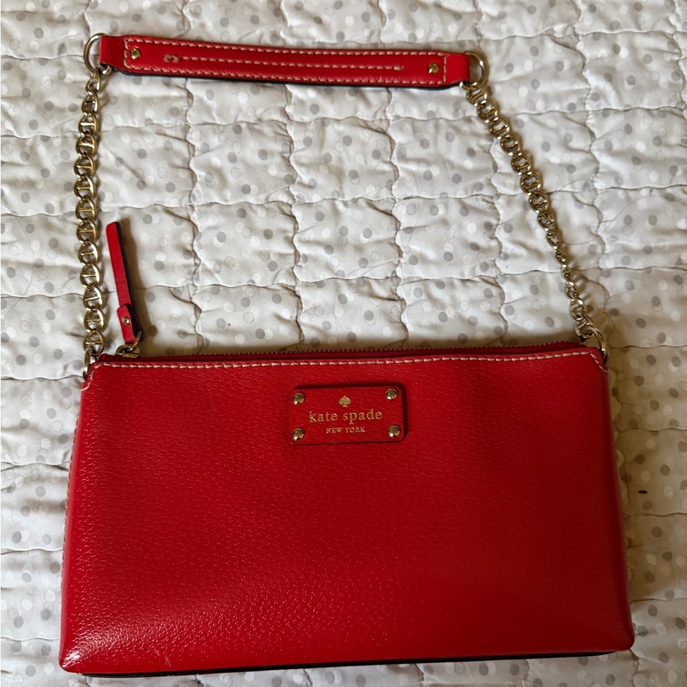 Kate Spade Leather Red Clutch with Gold Chain